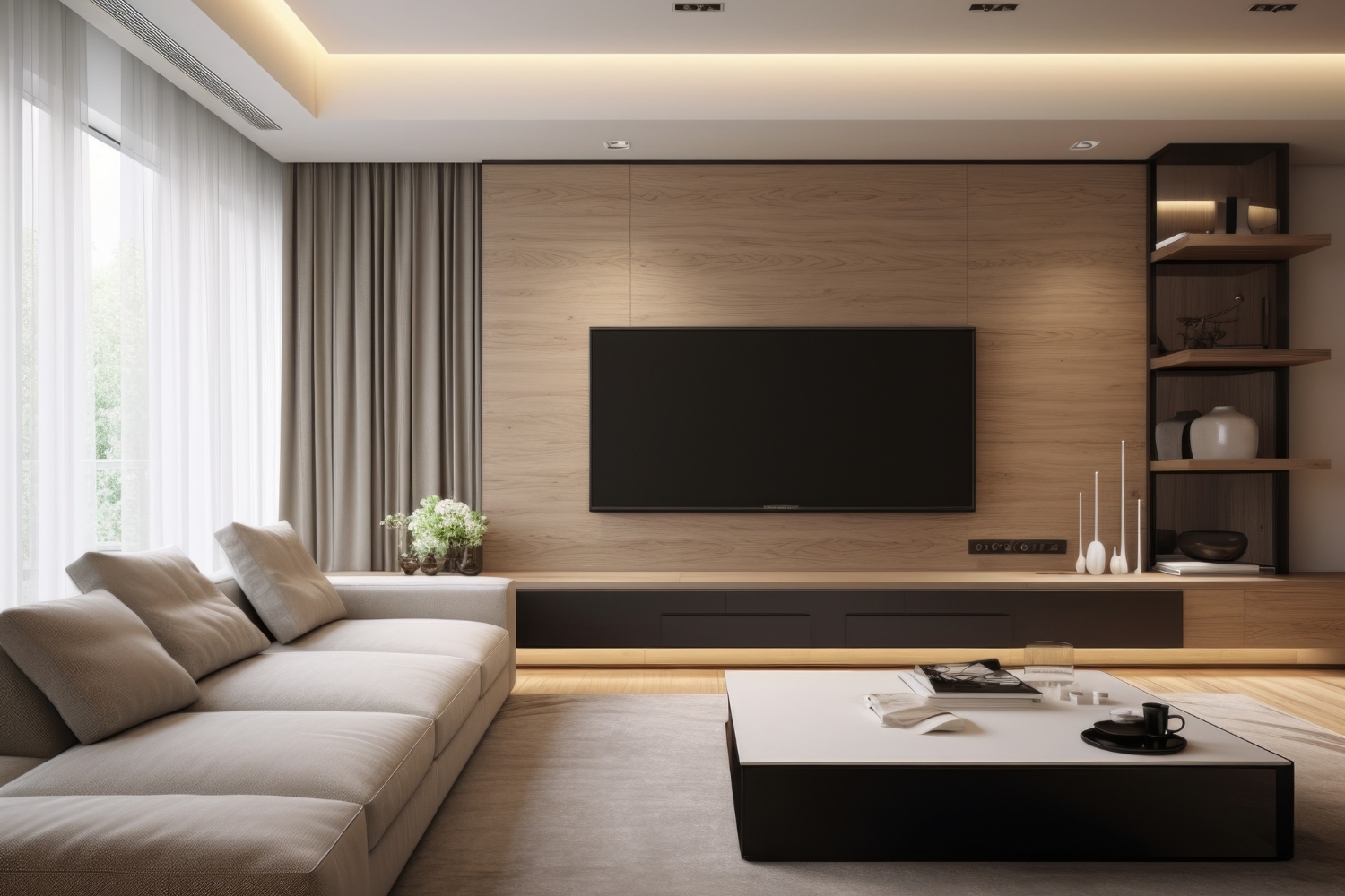 藝瓦空間設計，木皮電視牆材質