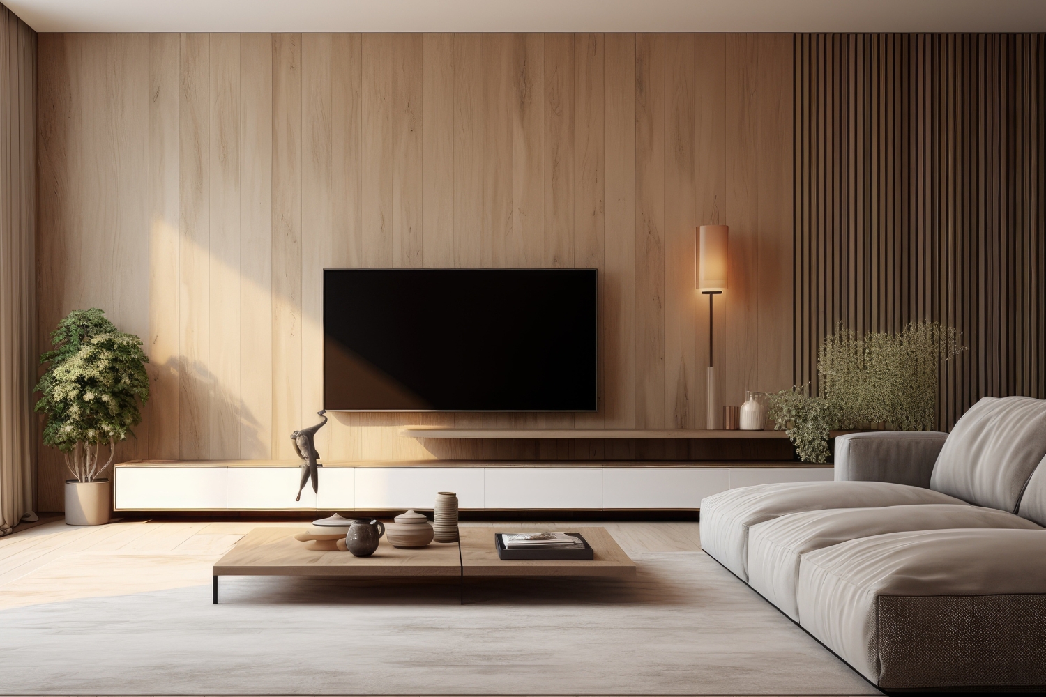 藝瓦空間設計，木皮電視牆材質